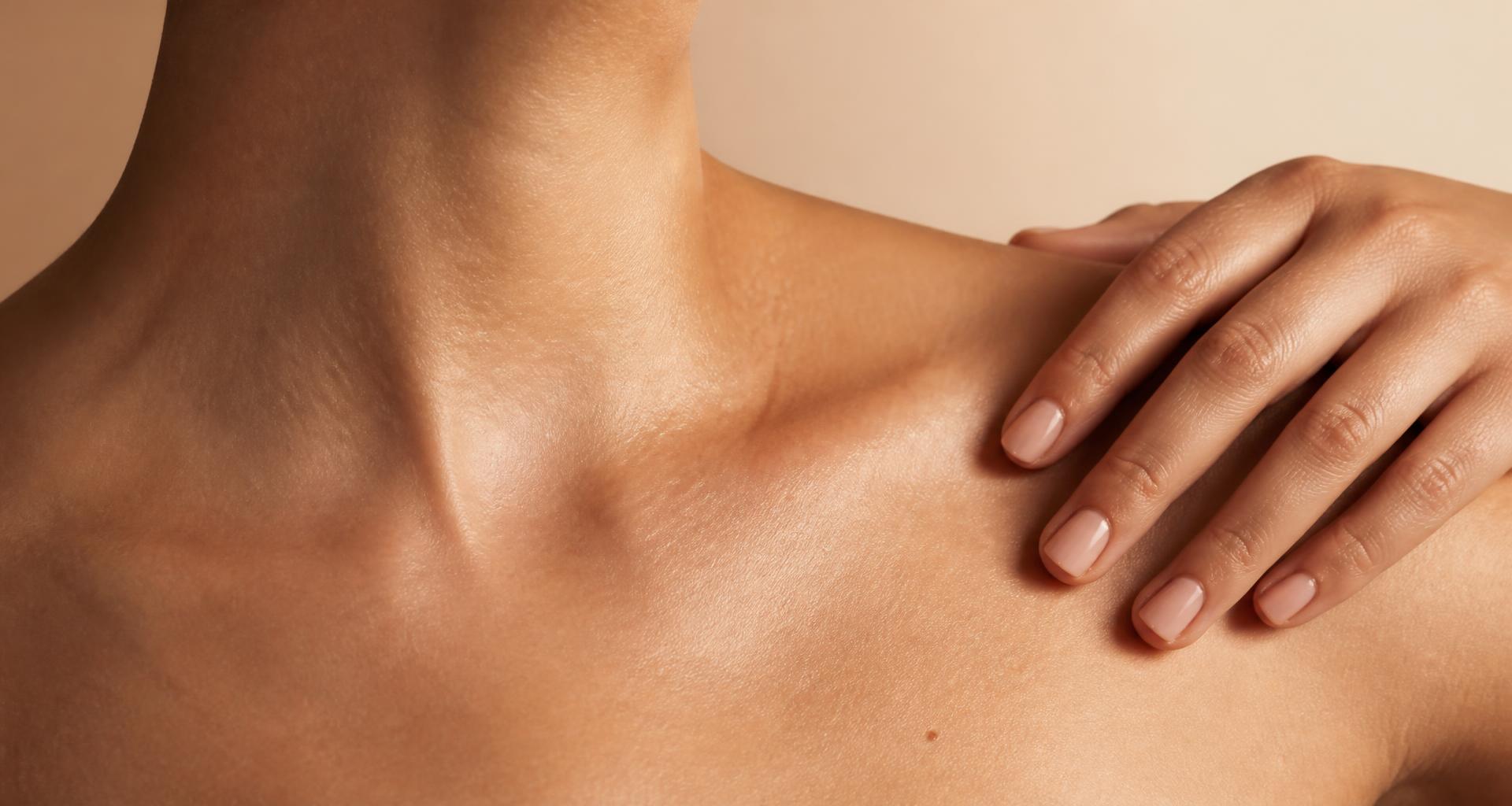 Neckline skin detail in gold light