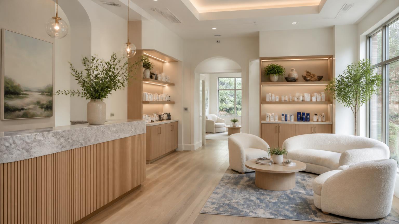 Bright, welcoming medical spa reception and consultation lounge